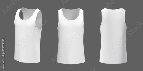 Fotografi Blank  sleeveless t-shirt mockup in front, side and back views, design presentat