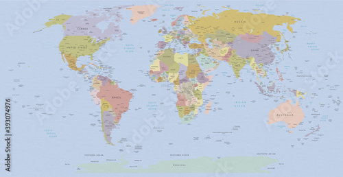 Political World map in Mercator projection, illustration
