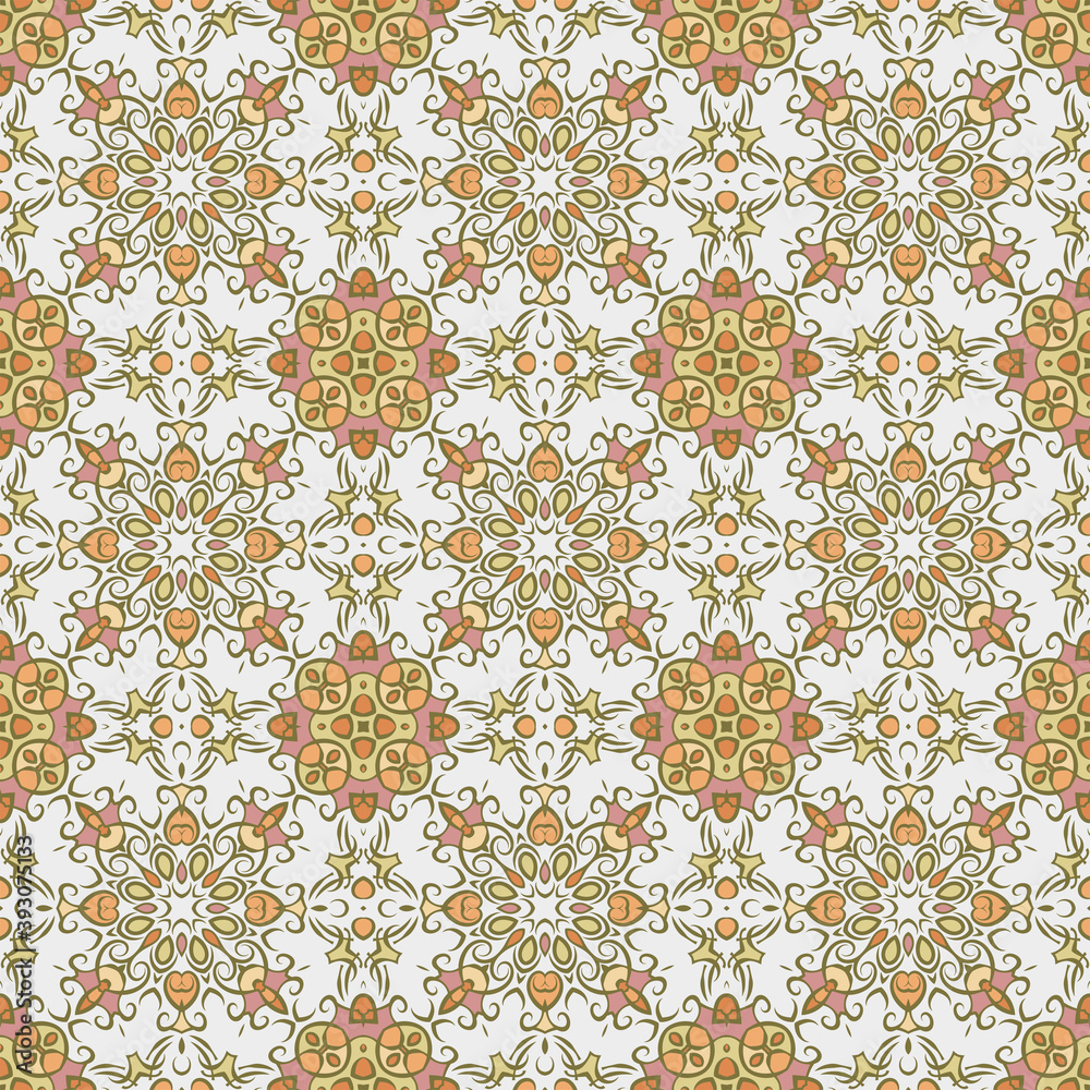 Trendy bright color seamless pattern in white orange green for decoration, paper, tiles, textiles, carpet, pillows. Home decor, interior design, cloth design.