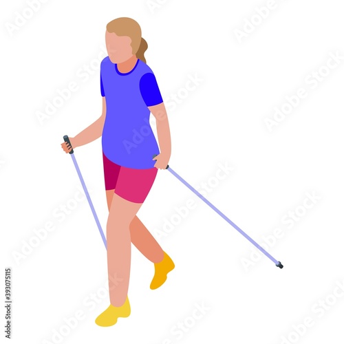 Girl nordic walking icon. Isometric of girl nordic walking vector icon for web design isolated on white background
