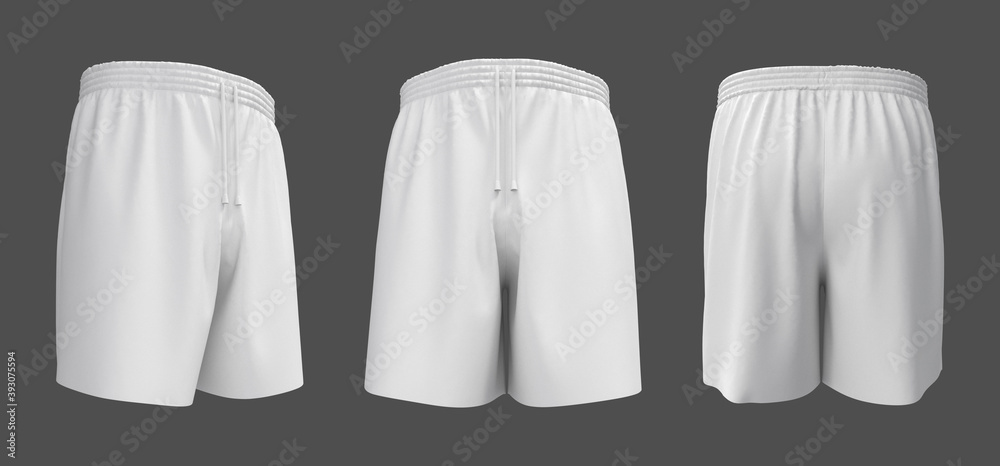 Blank shorts mockup, front, back and side views. Sweatpants. 3d rendering,  3d illustration. Illustration Stock | Adobe Stock