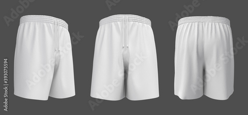 Blank shorts mockup, front, back and side views. Sweatpants. 3d rendering, 3d illustration. photo