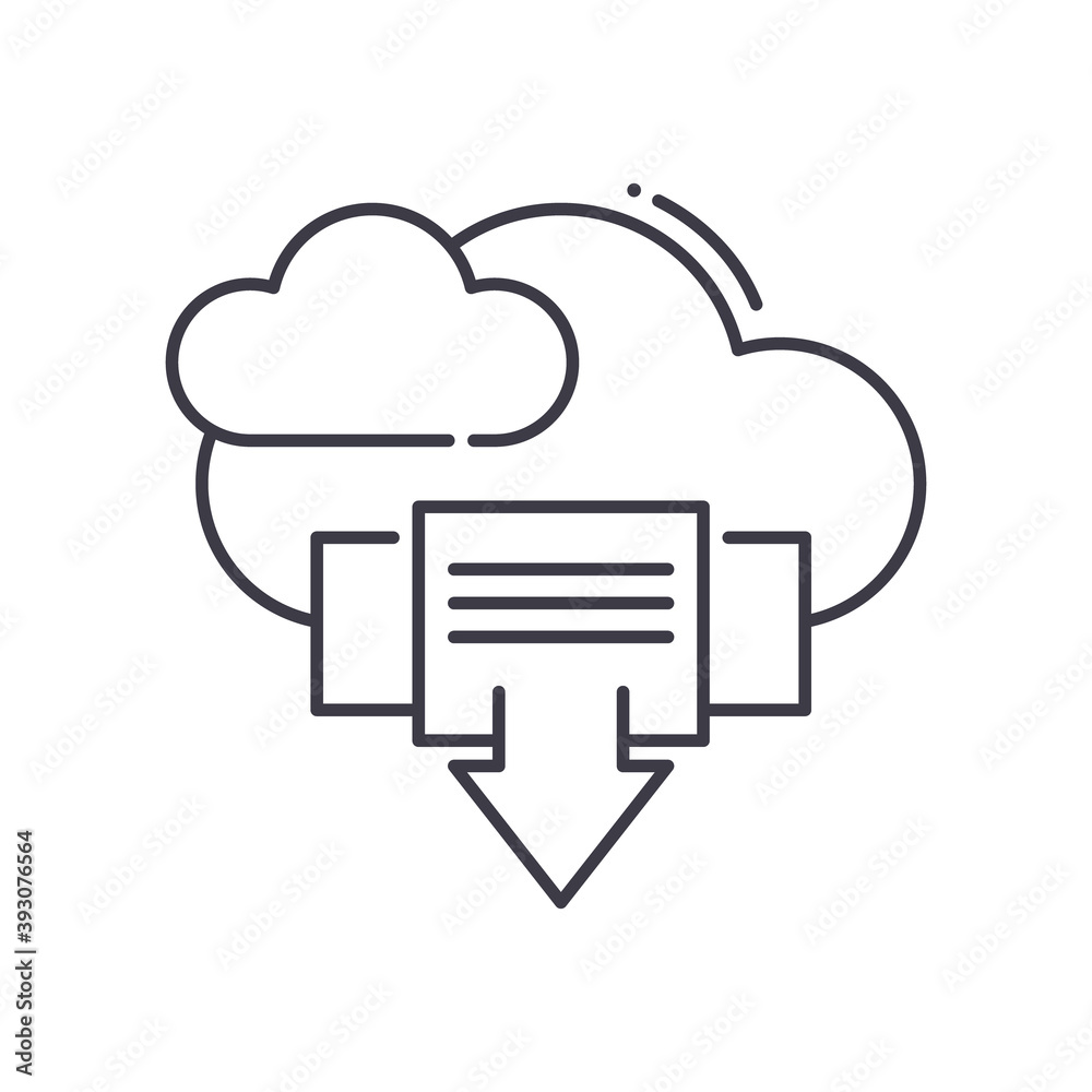 Cloud download process icon, linear isolated illustration, thin line vector, web design sign, outline concept symbol with editable stroke on white background. Cloud download process icon, linear isolated illustration, thin line vector, web design sign, outline concept symbol with editable stroke on white background.