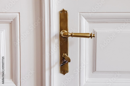 White vintage style doors with bronze color handle © Diana Vyshniakova