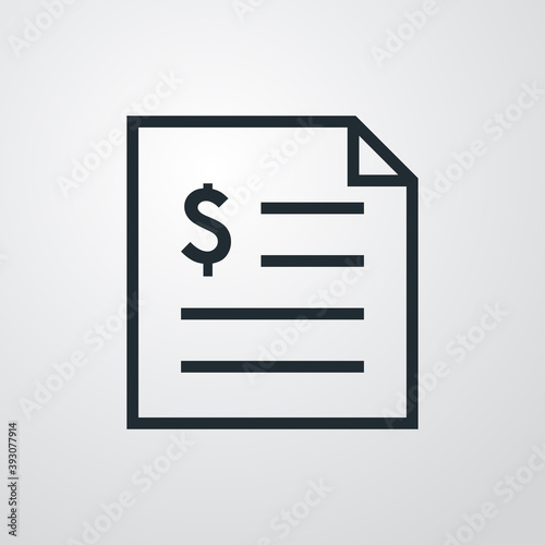 Icono factura con símbolo del dólar con lineas en fondo gris 