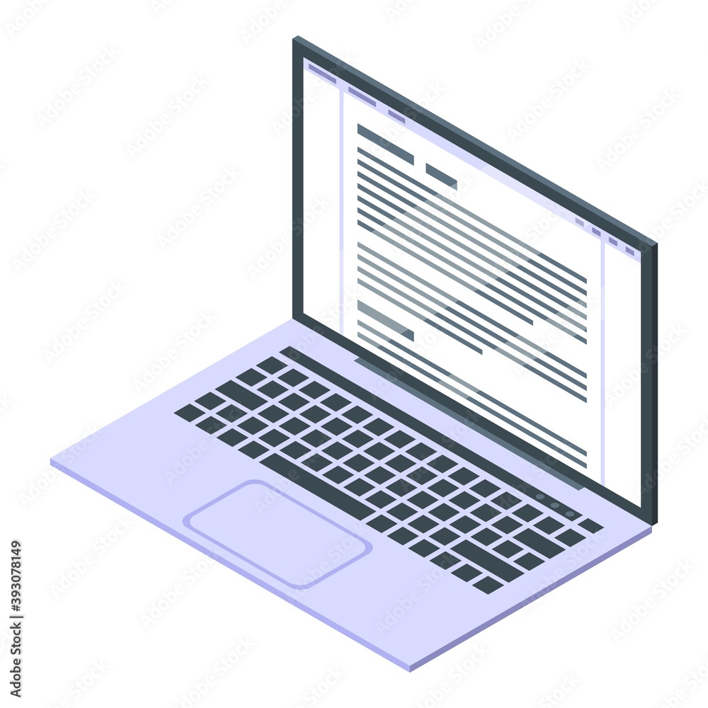 Laptop reading icon. Isometric of laptop reading vector icon for web design isolated on white background Laptop reading icon. Isometric of laptop reading vector icon for web design isolated on white background