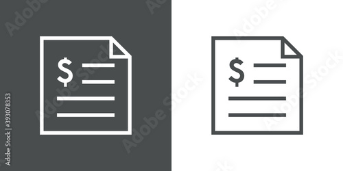 Icono factura con símbolo del dólar con lineas en fondo gris y fondo blanco