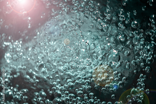 air bubbles on water surface  close view 