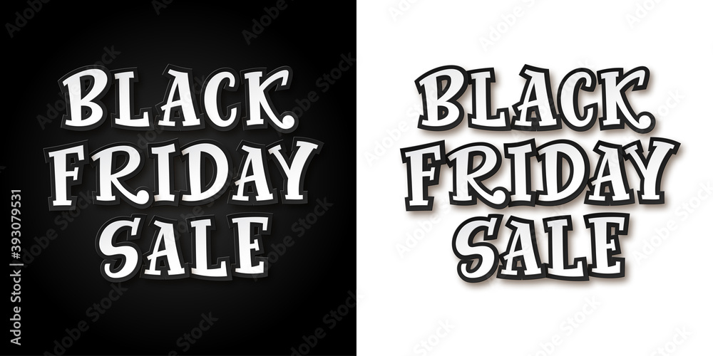 Fototapeta premium Black Friday Paper Cut Lettering with 3d effect on a black or white background. Trendy comic font for decorative design. Easy recolor vector illustration EPS10.