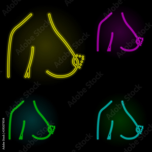 Breast lift, woman body neon color set icon. Simple thin line, outline vector of anti age icons for ui and ux, website or mobile application