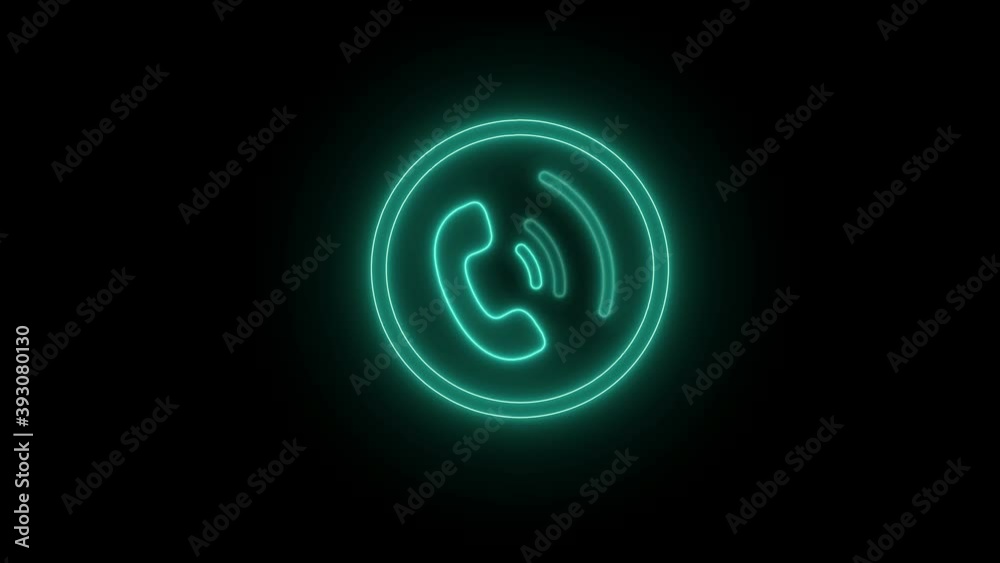 Amazing cyan neon 4k phone calling animation on black background Amazing cyan neon 4k phone calling animation on black background