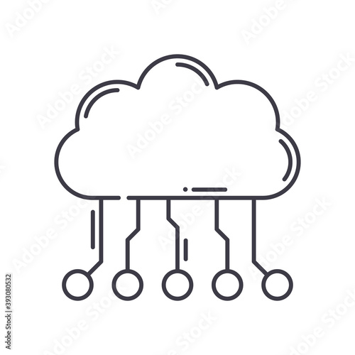 Cloud computing concept icon, linear isolated illustration, thin line vector, web design sign, outline concept symbol with editable stroke on white background.