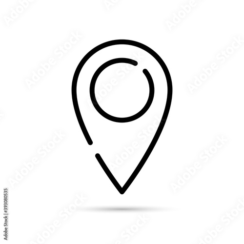 Pin icon. Location geo. Pointer vector. Outline line marker. Gps points navigation. Mark pinpoint. Locate tag. Logo pin arrow. Position here pins sign. Place destination. Black flat symbol direction