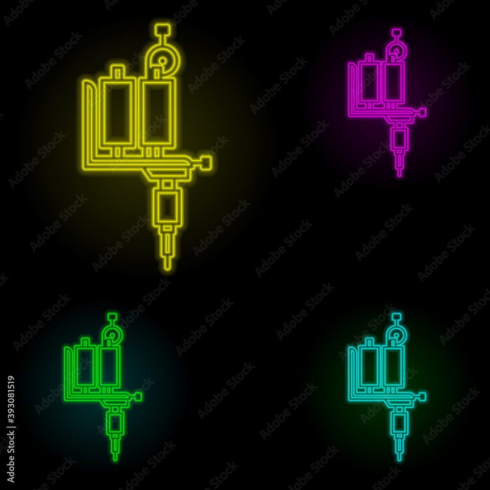 Tattoo machine neon color set icon. Simple thin line, outline vector of anti age icons for ui and ux, website or mobile application