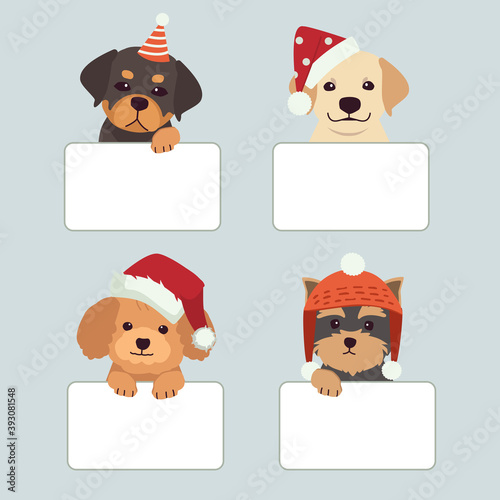 The character of cute dog wear a christmas costume in flat vector style.