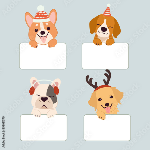 The character of cute dog wear a christmas costume in flat vector style.