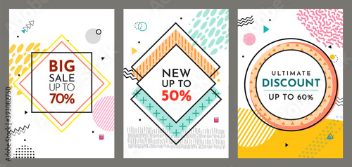 Set of big sale banners. Discount poster template. Big sale special offer. End of season special proposition banner vector flat style. Best price advertising poster with colored geometric elements