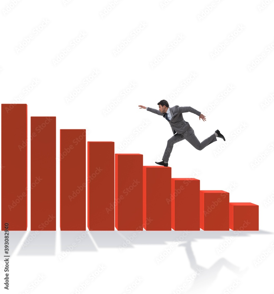 Businessman running towards economic success Businessman running towards economic success