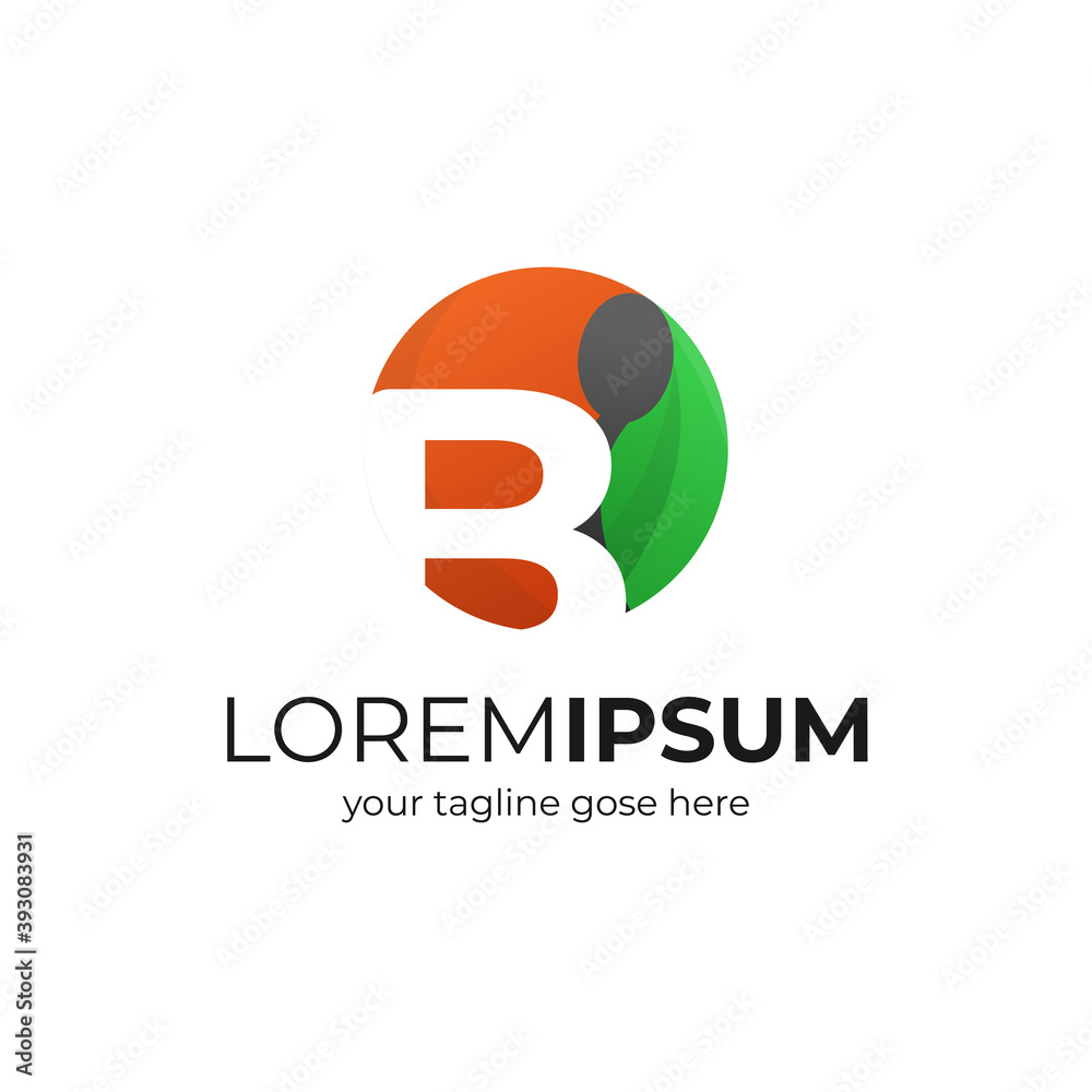 Fototapeta premium creative letter B as restaurant or food logo with spoon and leaf vector design,