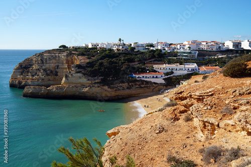 village of Benagil sitting on a cliff on south coast of the Algarve