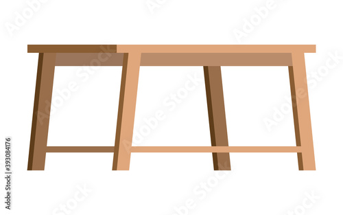 Wooden coffee table flat vector illustration. Element of interior furniture, small low table or bench made of boards isolated on white background. Home comfort concept, cafe furnishings side view
