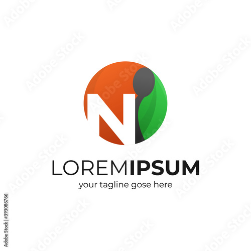 creative letter N as restaurant or food logo with spoon and leaf vector