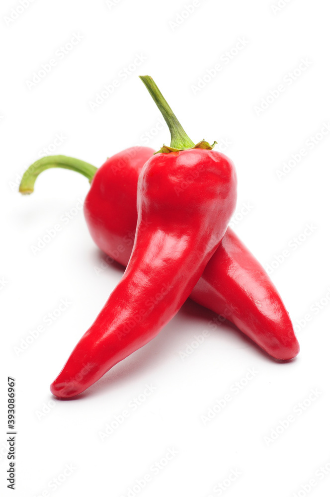 Natural hot pepper on a white background