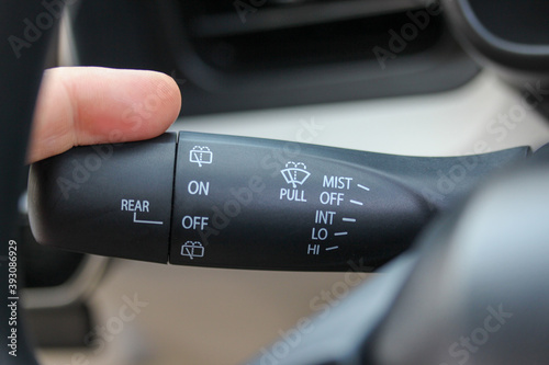 Close up of a car's windscreen wiper stalk