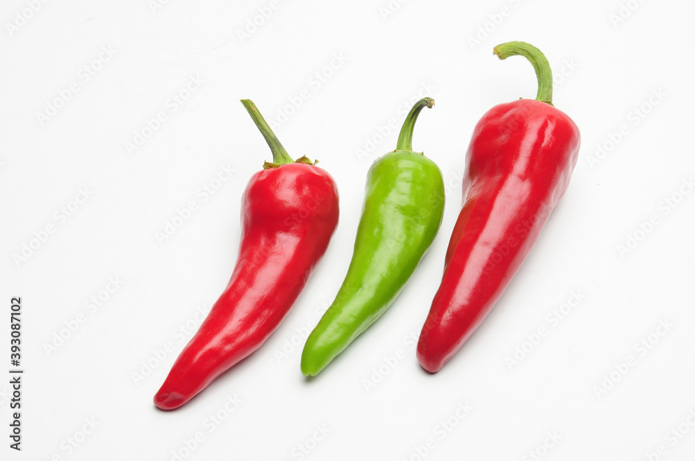 Natural hot pepper on a white background