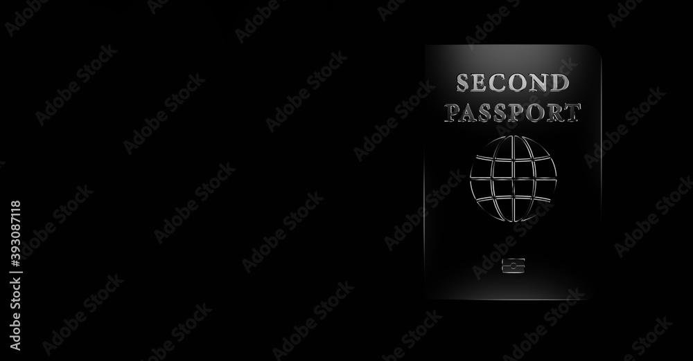 Second passport in the dark with glowing writing, black background, 3d rendering Second passport in the dark with glowing writing, black background, 3d rendering