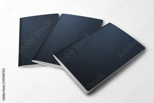 Three generic passports, without text on a white background, 3D rendering