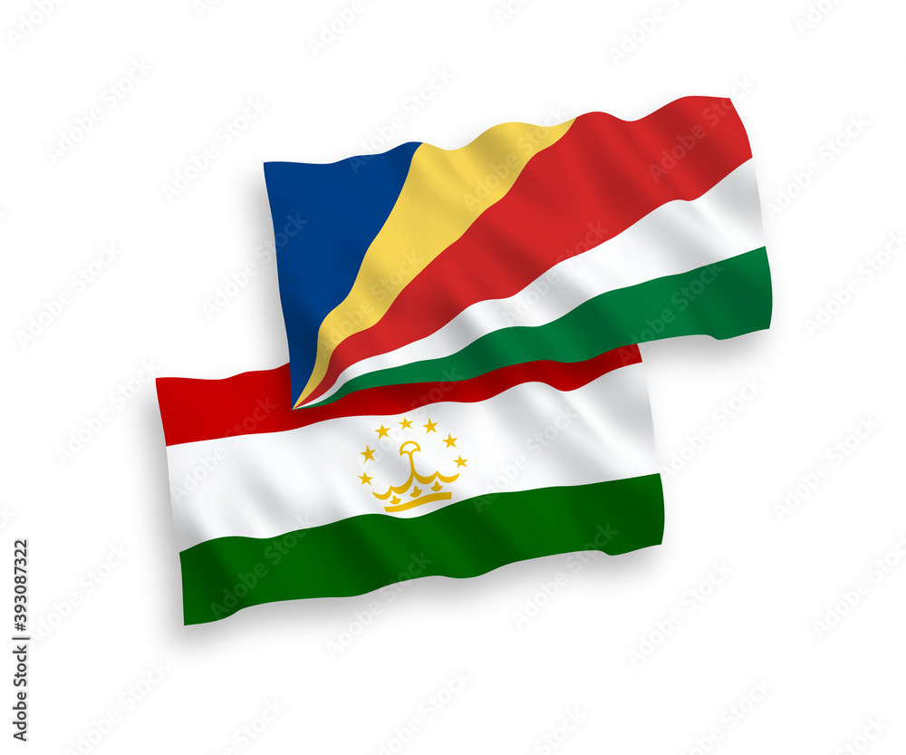 Flags of Tajikistan and Seychelles on a white background