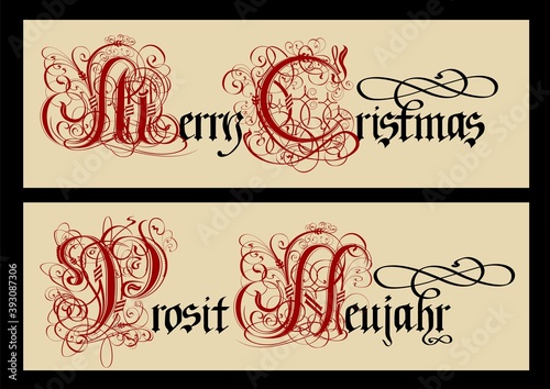 Gothic Christmas calligraphy. Uncial Fraktur.