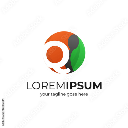 creative letter Q as restaurant or food logo with spoon and leaf vector