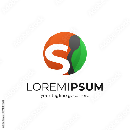 creative letter S as restaurant or food logo with spoon and leaf vector