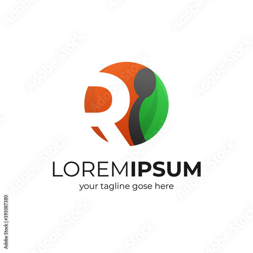 creative letter R as restaurant or food logo with spoon and leaf vector