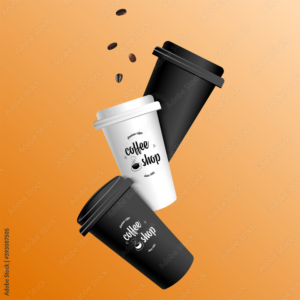 Beverage package mockup design for branding. Black and white coffee