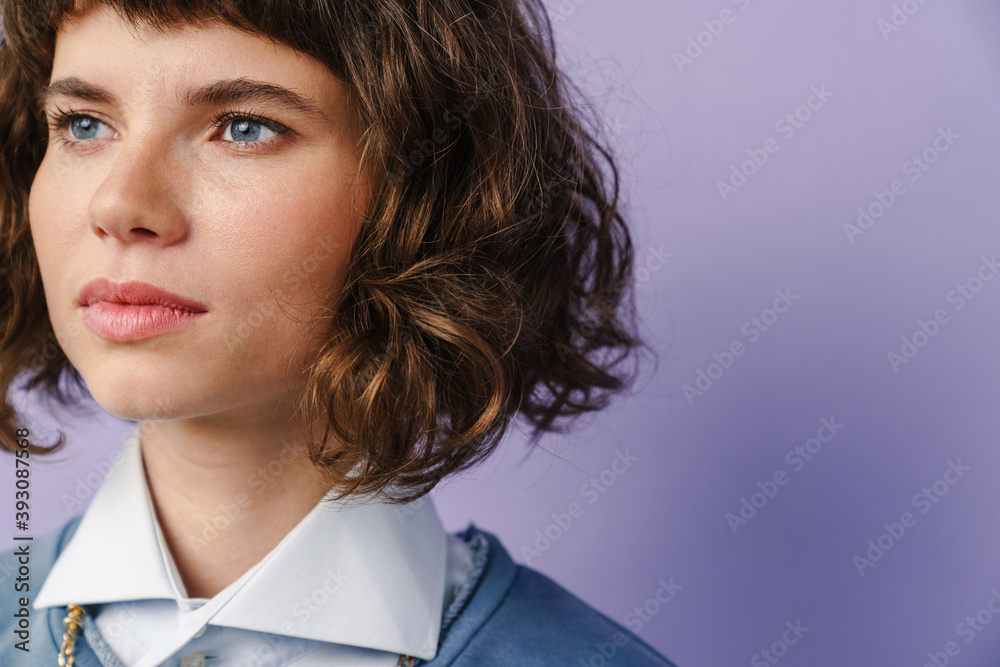Caucasian beautiful girl posing and looking aside Caucasian beautiful girl posing and looking aside