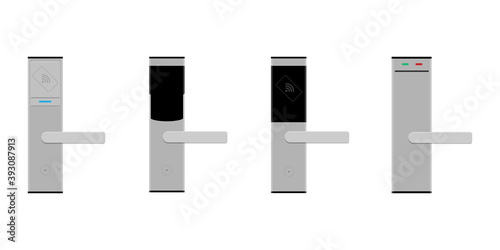Smart card door key lock system set, collection in hotel isolated on white background. Vector