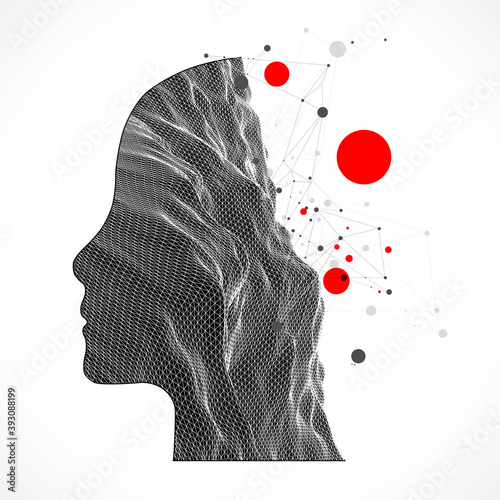 The human head is made in the style of a frame. Toporgagraphy in the contour.  Vector plexus art.