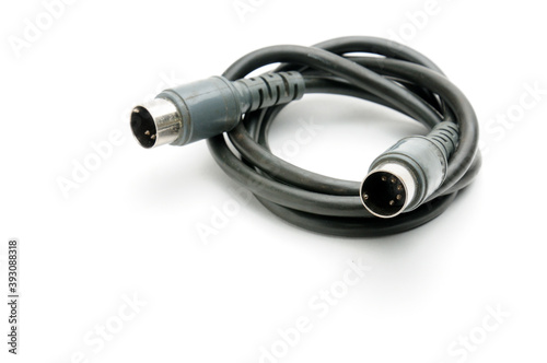 Stereo analog cable with DIN plug on white background