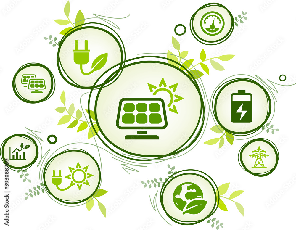 solar energy / solar power vector illustration. Concept with connected ...