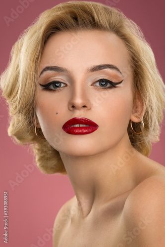 portrait of a beautiful girl with skillful makeup and hairstyle in the style of Merlin Morlo
