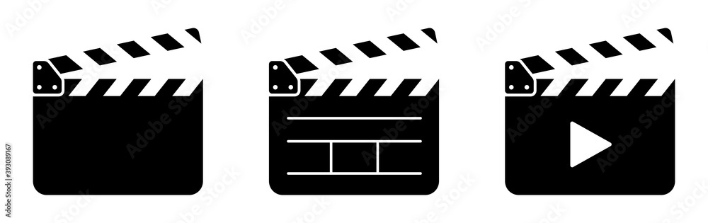 Clapper board set. Open movie clapper vector