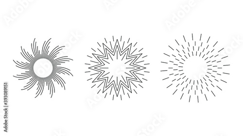 Set Abstract Collection Starburst Black Line Doodle Spark Design Elements Vector