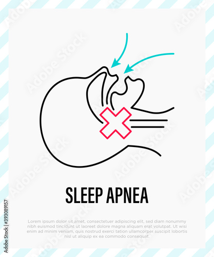 Sleep apnea, cause of insomnia. Respiratory problem. Thin line icon. Vector illustration.
