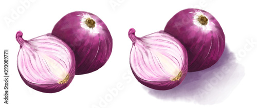 Red onion digital watercolor, food illustration isolated on white background