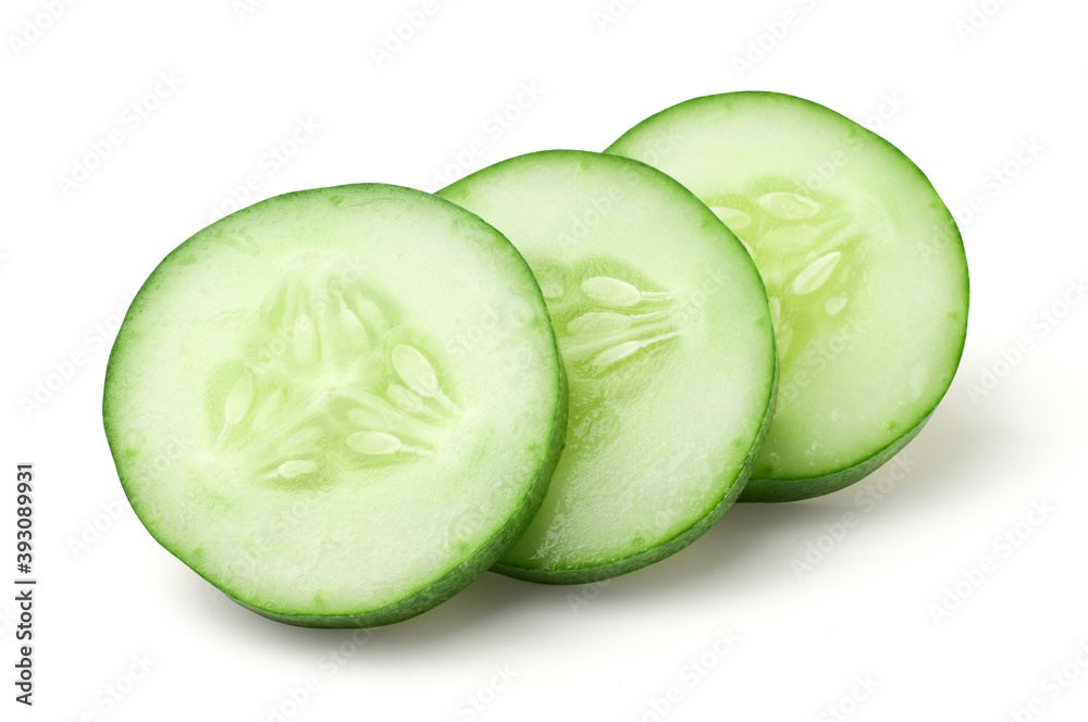 Sliced cucumbers on a white background,with clipping path. Sliced cucumbers on a white background,with clipping path.