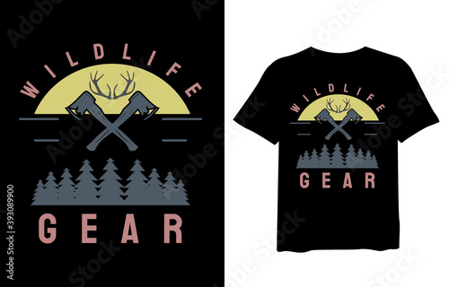 Wildlife gear, typography graphics for slogan t-shirt. Outdoor adventure print for apparel, t-shirt design. Vector illustration. photo