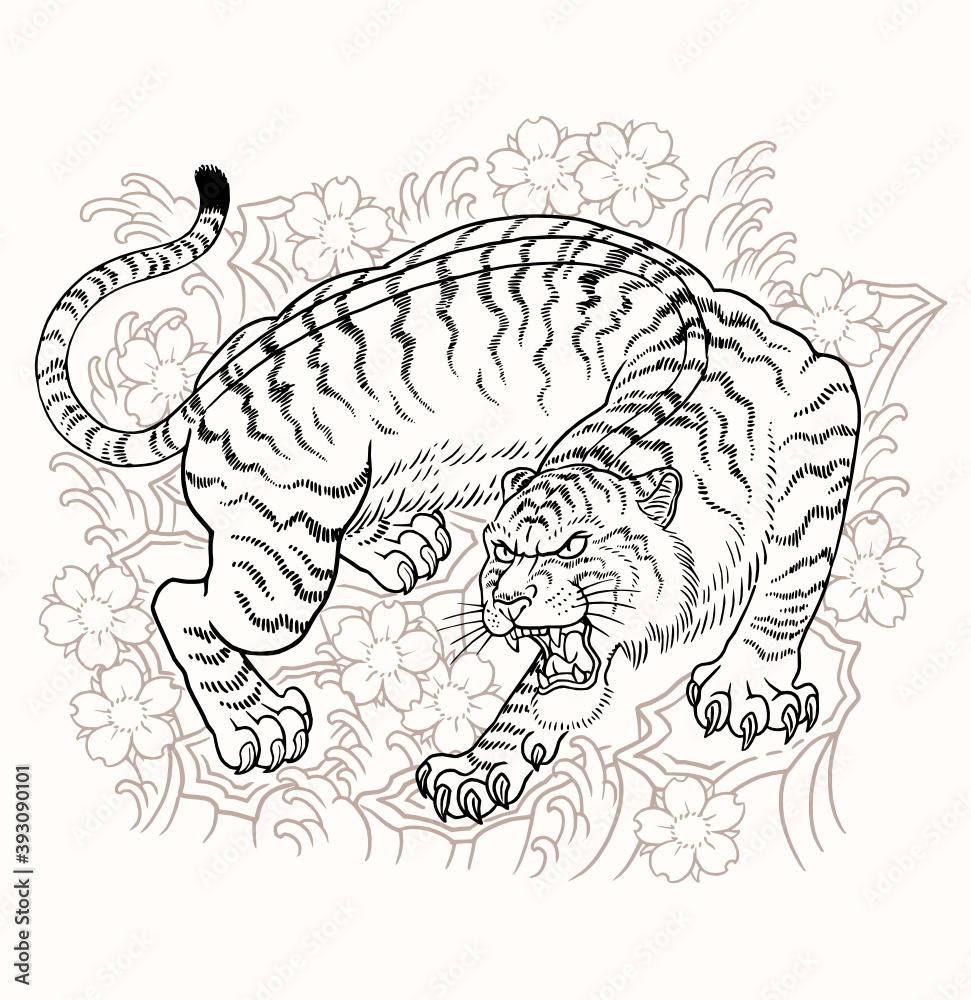 Sketch Of The Japanese Tiger On A White Background. Stock Photo, Picture  and Royalty Free Image. Image 74379312.